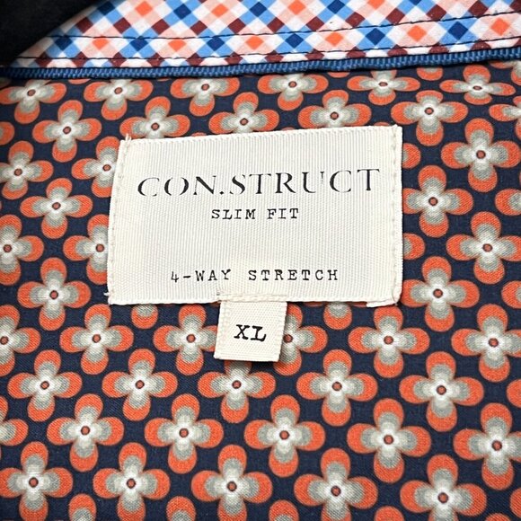 Con.Struct Slim Fit 4 Way Stretch Brown Print Button Down Flip Cuff Shirt XL - Picture 3 of 9